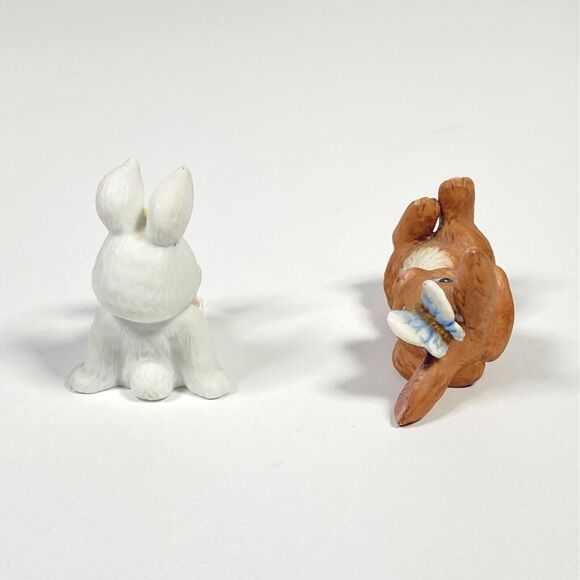 Vtg Porcelain Mini Rabbit Figurines Butterfly White Brown Bunny Matte Ceramic - Picture 8 of 11